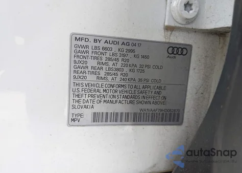 2017 Audi Q7 3.0T Premium from USA, damaged, VIN WA1VAAF79HD052870